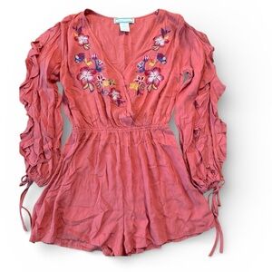 🌸Flying Tomato Pink Floral Embroidered Romper🌸